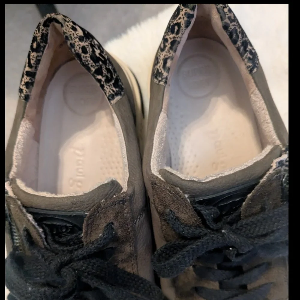 Paul Green Nuevo Leather Suede Sneakers Leopard Heel Side Zip Women’s 7.5